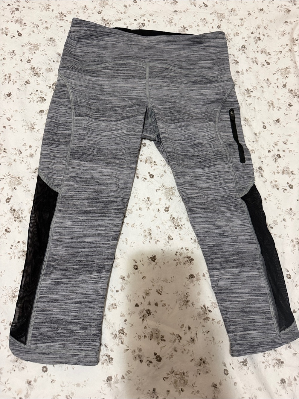 lululemon athletica Girls' Heather Gray Capri Leggings with Mesh Panels